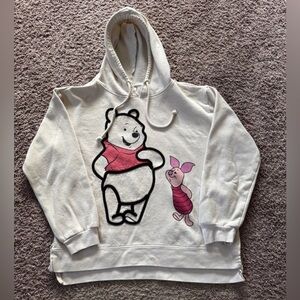 Winnie The Pooh Hoodie Womens Large Ivory Fleece Piglet Hooded Sweatshirt